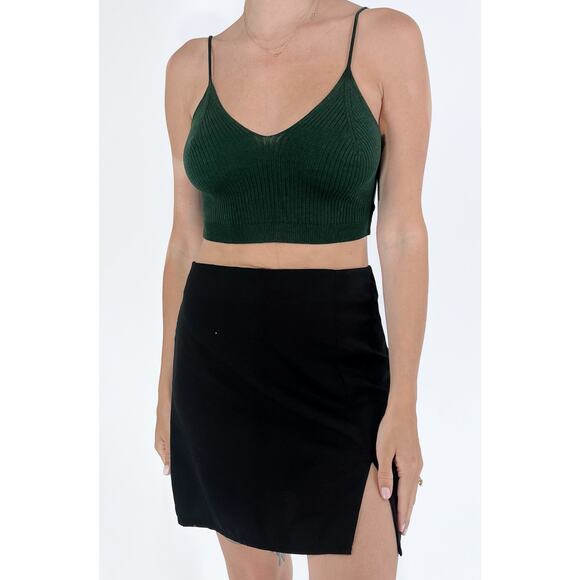 Women's Forest Green Ribbed Knit Cropped Tank Top Size Small - Picture 1 of 3